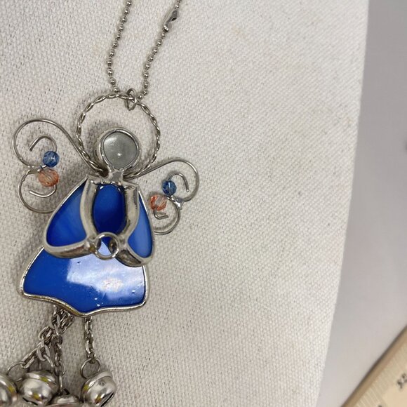 Stained Glass Guardian Angel Beaded Bells Hanging Suncatcher Ornament Vintage - Picture 6 of 9